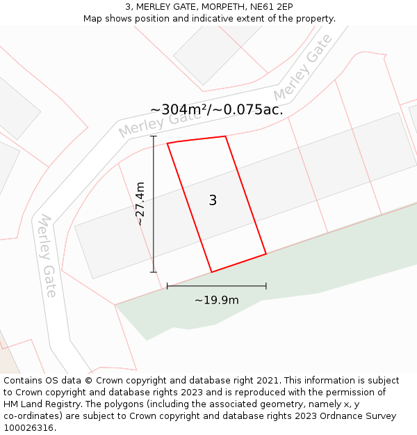 3, MERLEY GATE, MORPETH, NE61 2EP: Plot and title map
