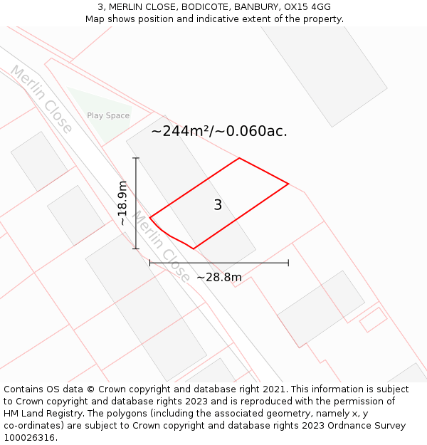 3, MERLIN CLOSE, BODICOTE, BANBURY, OX15 4GG: Plot and title map