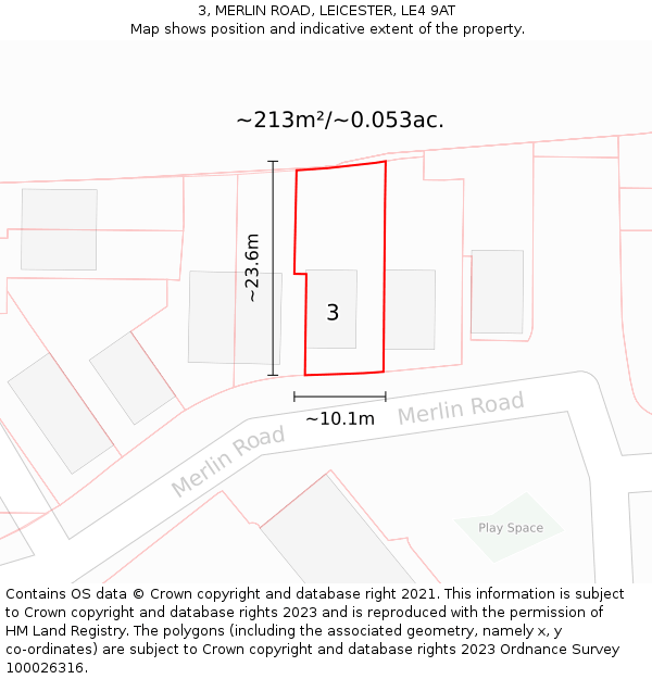 3, MERLIN ROAD, LEICESTER, LE4 9AT: Plot and title map