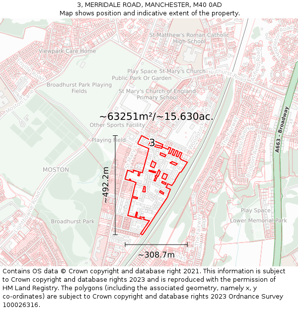 3, MERRIDALE ROAD, MANCHESTER, M40 0AD: Plot and title map