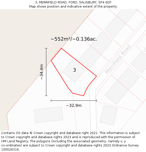3, MERRIFIELD ROAD, FORD, SALISBURY, SP4 6DF: Plot and title map