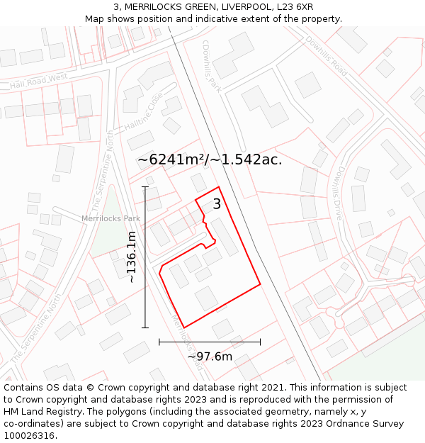 3, MERRILOCKS GREEN, LIVERPOOL, L23 6XR: Plot and title map