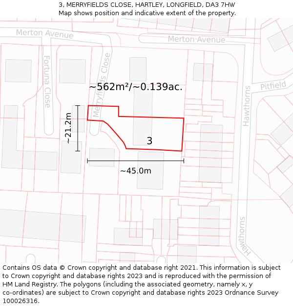 3, MERRYFIELDS CLOSE, HARTLEY, LONGFIELD, DA3 7HW: Plot and title map