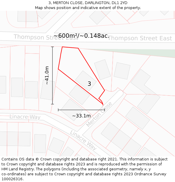 3, MERTON CLOSE, DARLINGTON, DL1 2YD: Plot and title map