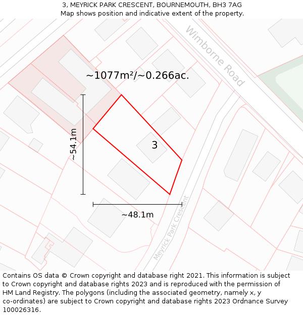 3, MEYRICK PARK CRESCENT, BOURNEMOUTH, BH3 7AG: Plot and title map