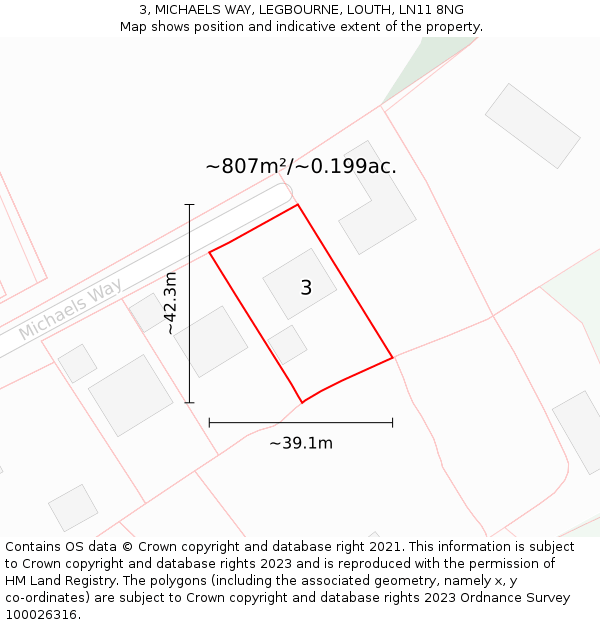 3, MICHAELS WAY, LEGBOURNE, LOUTH, LN11 8NG: Plot and title map