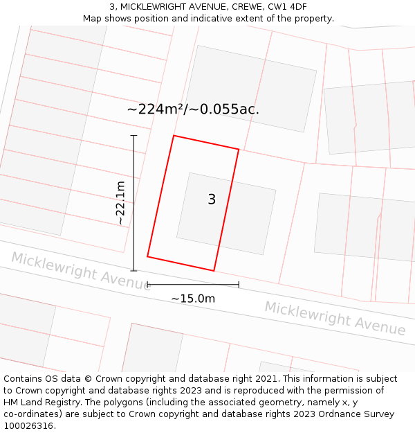 3, MICKLEWRIGHT AVENUE, CREWE, CW1 4DF: Plot and title map