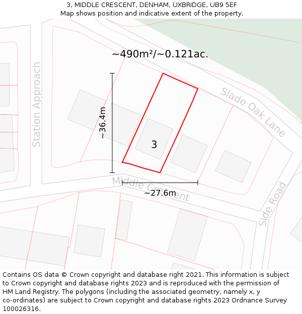 3, MIDDLE CRESCENT, DENHAM, UXBRIDGE, UB9 5EF: Plot and title map