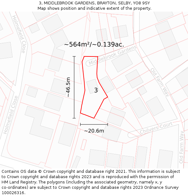 3, MIDDLEBROOK GARDENS, BRAYTON, SELBY, YO8 9SY: Plot and title map