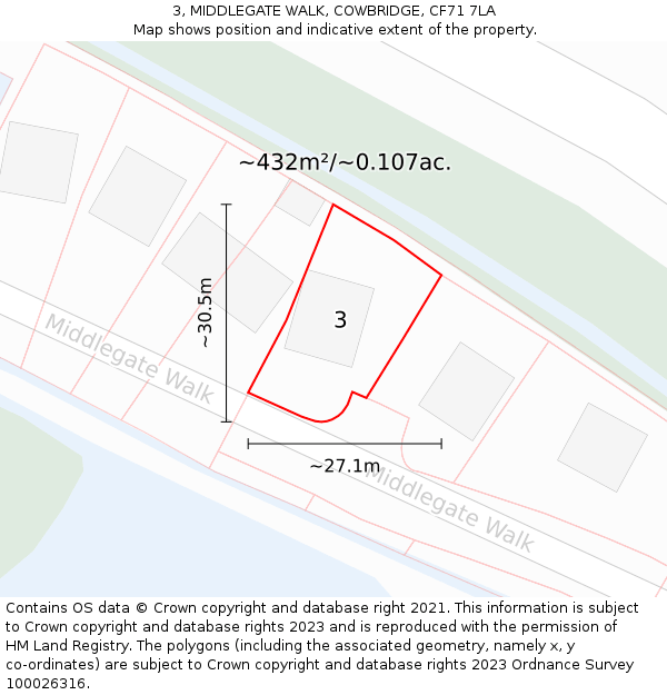 3, MIDDLEGATE WALK, COWBRIDGE, CF71 7LA: Plot and title map