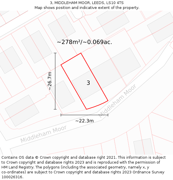 3, MIDDLEHAM MOOR, LEEDS, LS10 4TS: Plot and title map