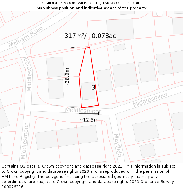 3, MIDDLESMOOR, WILNECOTE, TAMWORTH, B77 4PL: Plot and title map
