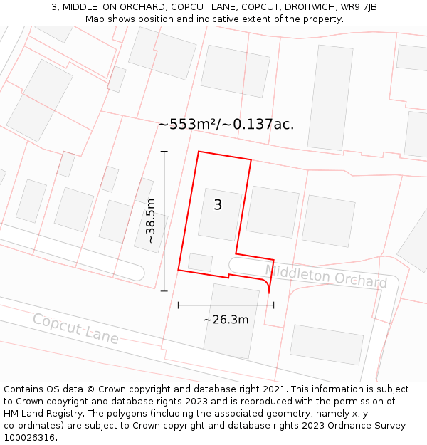 3, MIDDLETON ORCHARD, COPCUT LANE, COPCUT, DROITWICH, WR9 7JB: Plot and title map