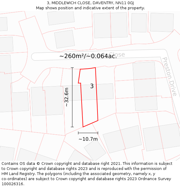 3, MIDDLEWICH CLOSE, DAVENTRY, NN11 0GJ: Plot and title map