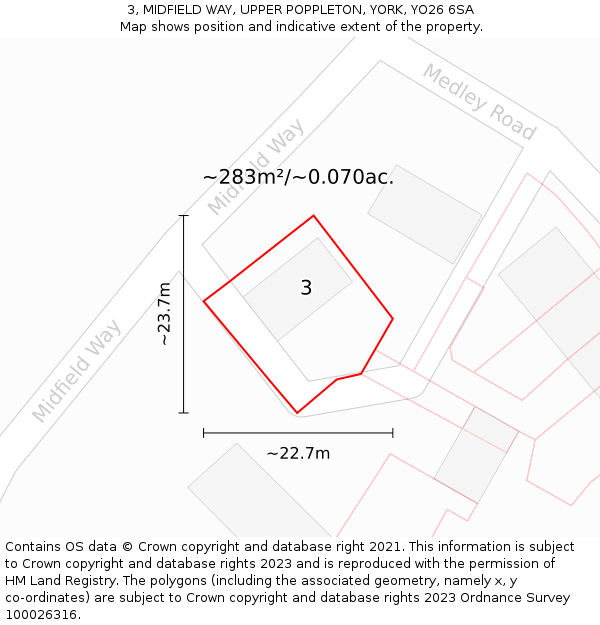 3, MIDFIELD WAY, UPPER POPPLETON, YORK, YO26 6SA: Plot and title map