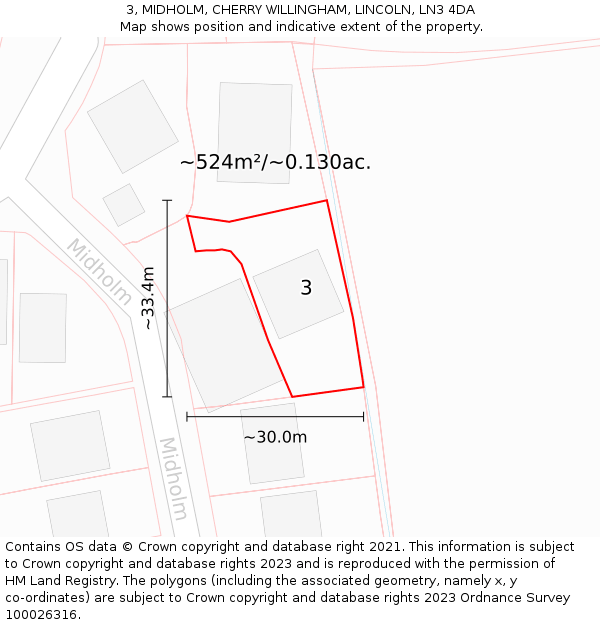3, MIDHOLM, CHERRY WILLINGHAM, LINCOLN, LN3 4DA: Plot and title map
