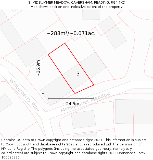 3, MIDSUMMER MEADOW, CAVERSHAM, READING, RG4 7XD: Plot and title map