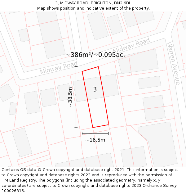 3, MIDWAY ROAD, BRIGHTON, BN2 6BL: Plot and title map