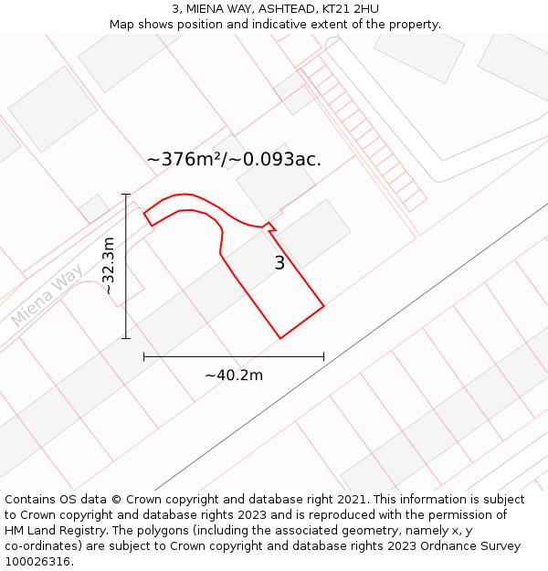 3, MIENA WAY, ASHTEAD, KT21 2HU: Plot and title map
