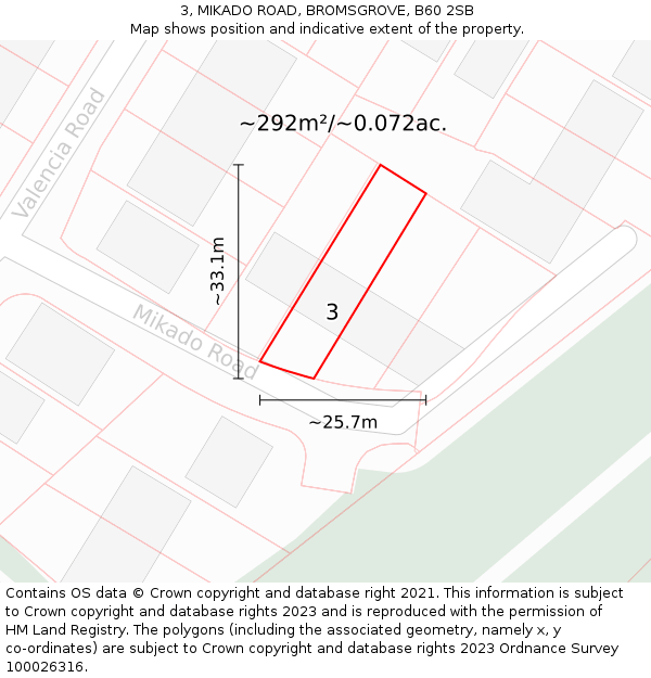 3, MIKADO ROAD, BROMSGROVE, B60 2SB: Plot and title map