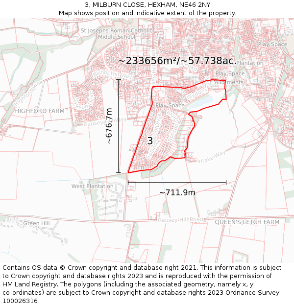 3, MILBURN CLOSE, HEXHAM, NE46 2NY: Plot and title map