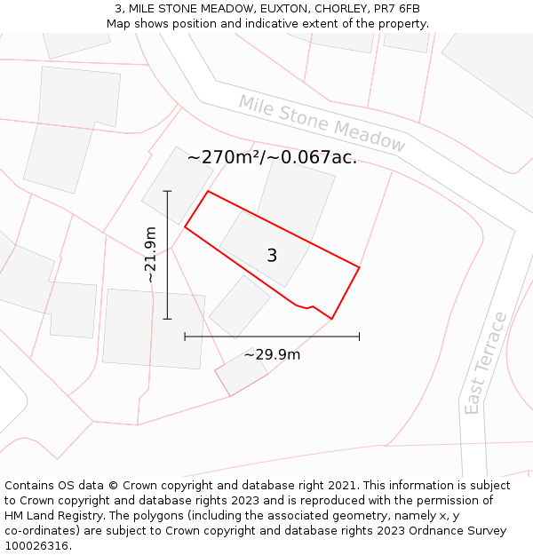3, MILE STONE MEADOW, EUXTON, CHORLEY, PR7 6FB: Plot and title map