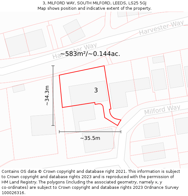 3, MILFORD WAY, SOUTH MILFORD, LEEDS, LS25 5GJ: Plot and title map