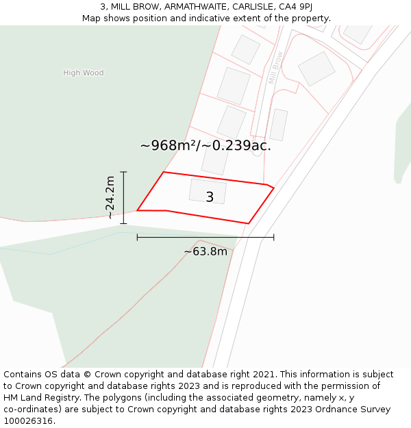 3, MILL BROW, ARMATHWAITE, CARLISLE, CA4 9PJ: Plot and title map