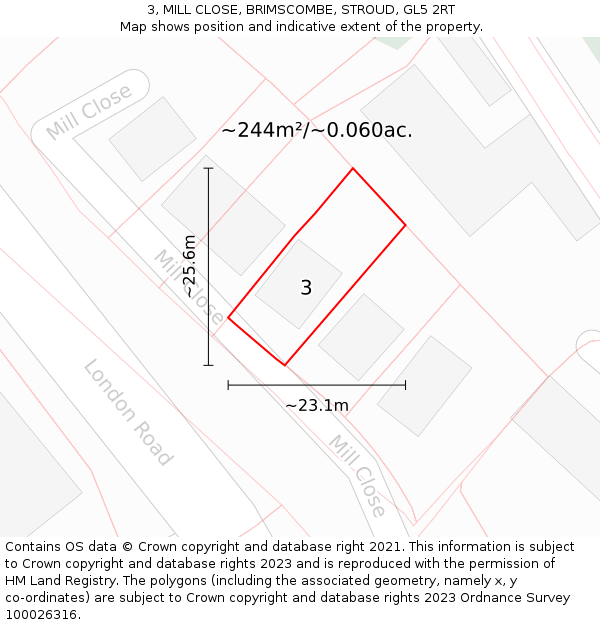 3, MILL CLOSE, BRIMSCOMBE, STROUD, GL5 2RT: Plot and title map