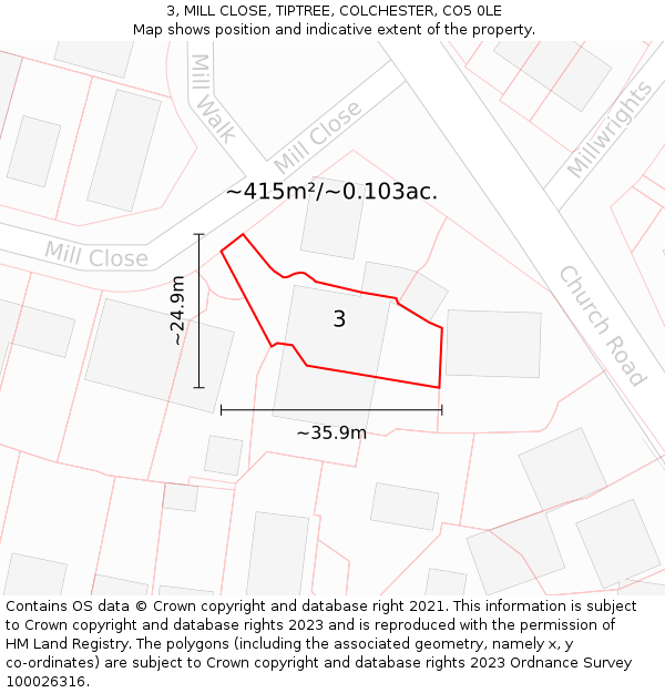 3, MILL CLOSE, TIPTREE, COLCHESTER, CO5 0LE: Plot and title map