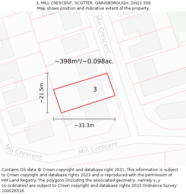 3, MILL CRESCENT, SCOTTER, GAINSBOROUGH, DN21 3SE: Plot and title map