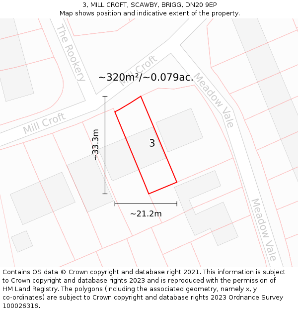 3, MILL CROFT, SCAWBY, BRIGG, DN20 9EP: Plot and title map