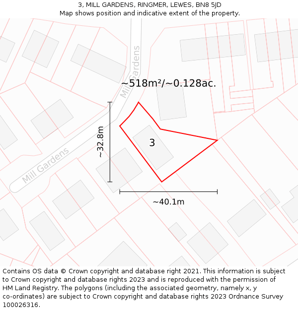 3, MILL GARDENS, RINGMER, LEWES, BN8 5JD: Plot and title map