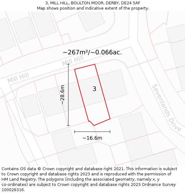 3, MILL HILL, BOULTON MOOR, DERBY, DE24 5AF: Plot and title map