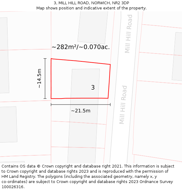 3, MILL HILL ROAD, NORWICH, NR2 3DP: Plot and title map
