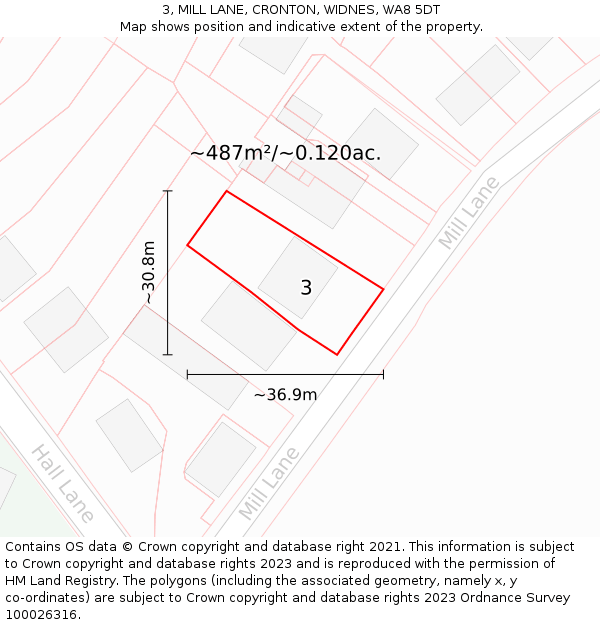 3, MILL LANE, CRONTON, WIDNES, WA8 5DT: Plot and title map