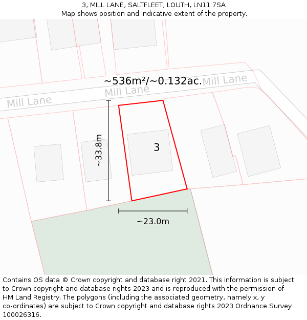 3, MILL LANE, SALTFLEET, LOUTH, LN11 7SA: Plot and title map