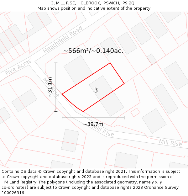 3, MILL RISE, HOLBROOK, IPSWICH, IP9 2QH: Plot and title map
