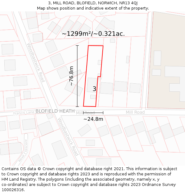3, MILL ROAD, BLOFIELD, NORWICH, NR13 4QJ: Plot and title map