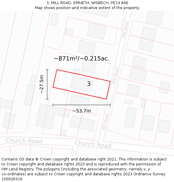 3, MILL ROAD, EMNETH, WISBECH, PE14 8AE: Plot and title map