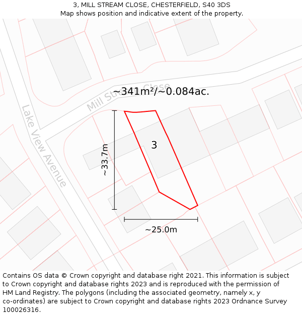 3, MILL STREAM CLOSE, CHESTERFIELD, S40 3DS: Plot and title map