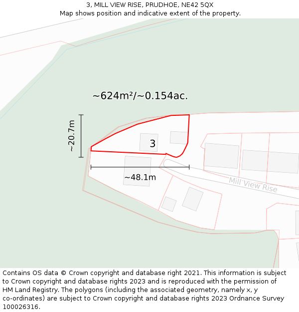 3, MILL VIEW RISE, PRUDHOE, NE42 5QX: Plot and title map