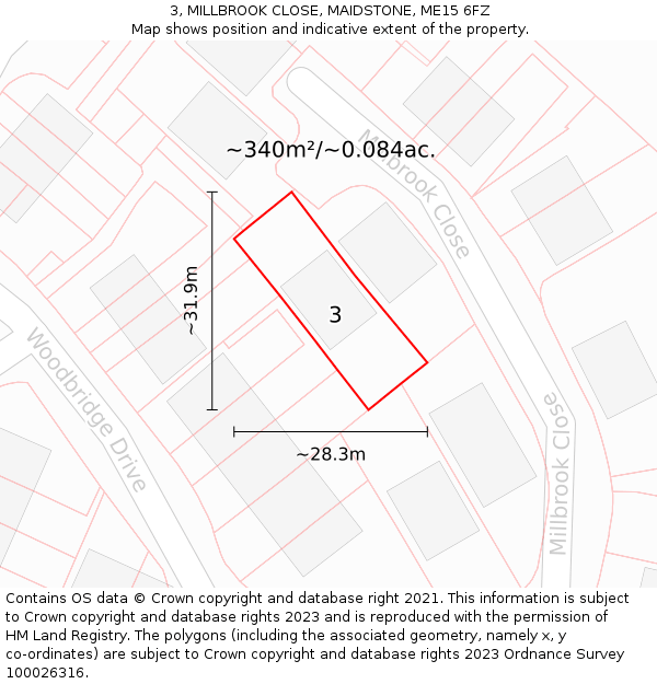 3, MILLBROOK CLOSE, MAIDSTONE, ME15 6FZ: Plot and title map