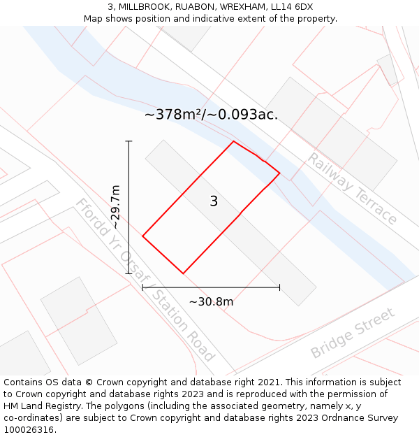 3, MILLBROOK, RUABON, WREXHAM, LL14 6DX: Plot and title map
