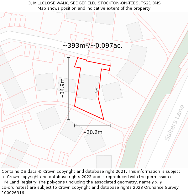 3, MILLCLOSE WALK, SEDGEFIELD, STOCKTON-ON-TEES, TS21 3NS: Plot and title map