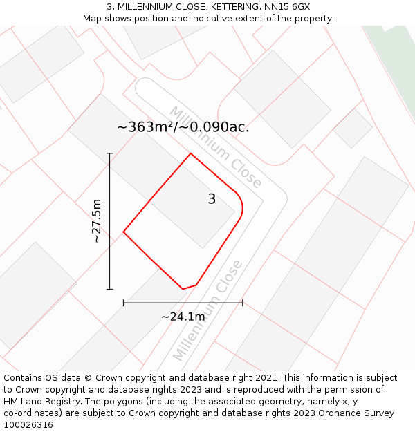 3, MILLENNIUM CLOSE, KETTERING, NN15 6GX: Plot and title map