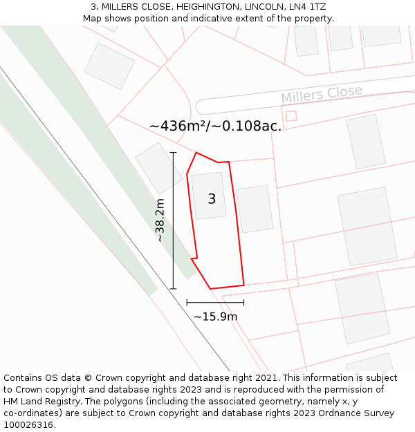 3, MILLERS CLOSE, HEIGHINGTON, LINCOLN, LN4 1TZ: Plot and title map