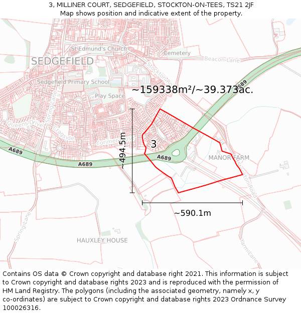 3, MILLINER COURT, SEDGEFIELD, STOCKTON-ON-TEES, TS21 2JF: Plot and title map