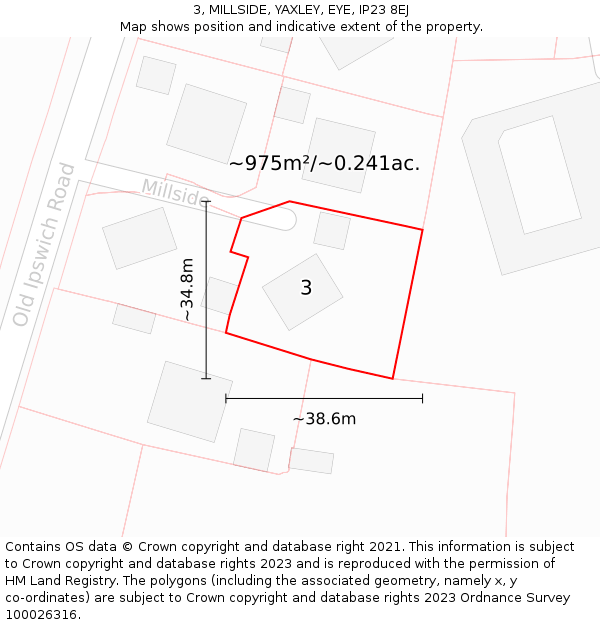 3, MILLSIDE, YAXLEY, EYE, IP23 8EJ: Plot and title map
