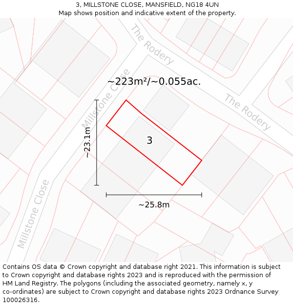 3, MILLSTONE CLOSE, MANSFIELD, NG18 4UN: Plot and title map
